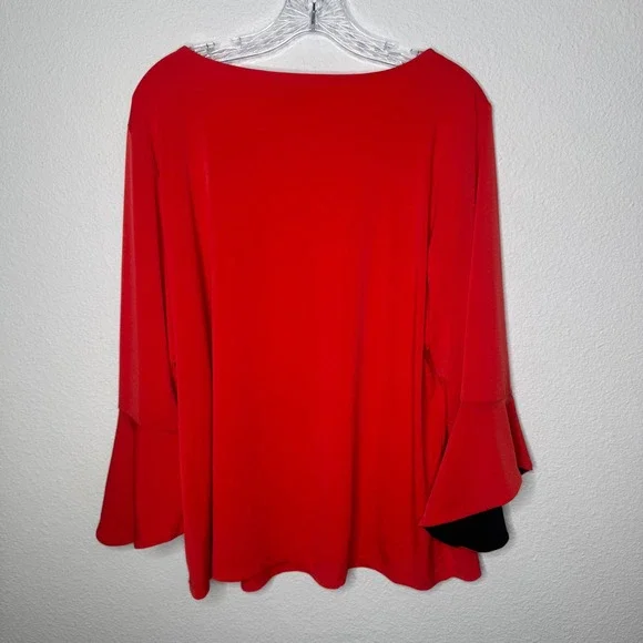 Susan Graver Red Bell Sleeve Boat Neck Top XL Women's - Picture 6 of 7